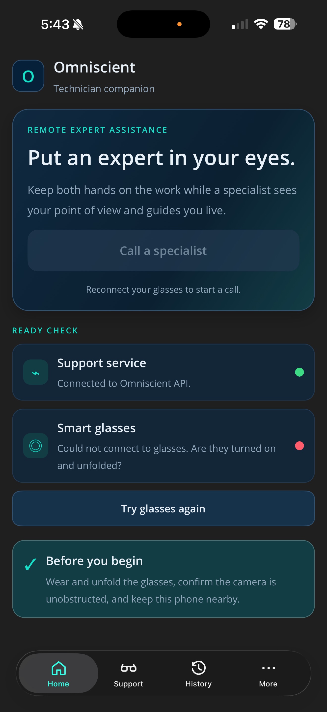 Technician app home screen